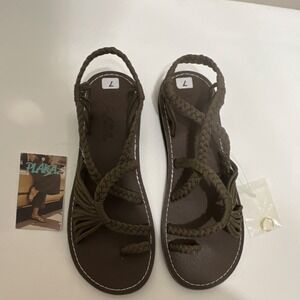Plaka Strappy Sandals Women Size 7 Brown Braided Boho Chic Style Casual